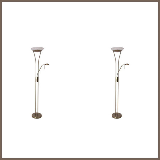 2X Lexi Lighting Reed LED Mother & Child Floor Lamp - Antique Brass