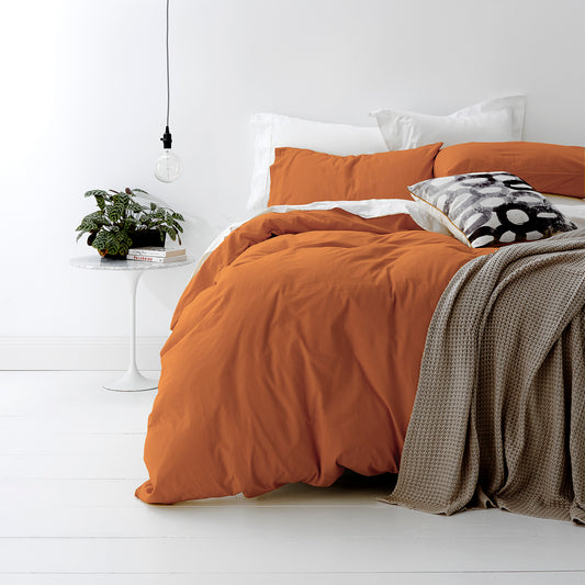 Double Bed Park Avenue European Vintage Washed Cotton Quilt Cover Set Auburn