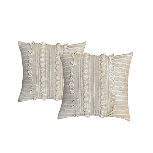 Cloud Linen Cotton Embroidered Cushion 45 x 45 Cms Polyester Filled Indira Natural -Twin Pack