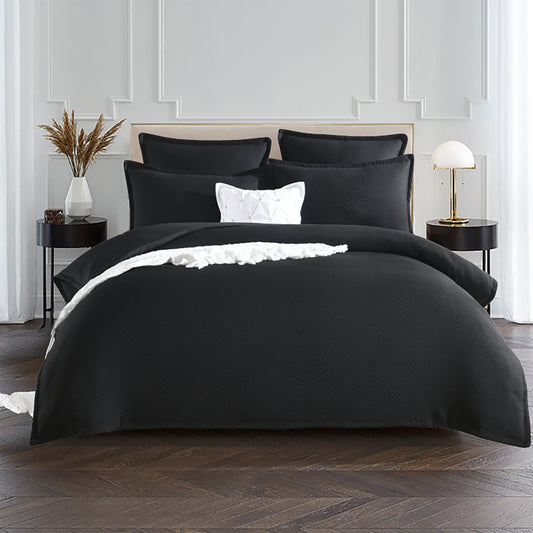 Queen Bed Renee Taylor Chevron Jacquard Quilt cover set Black
