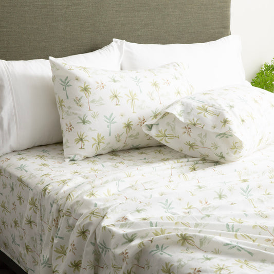 Park Avenue 175 GSM Egyptian Cotton Flannelette Sheet Sets King Single Capri Palm