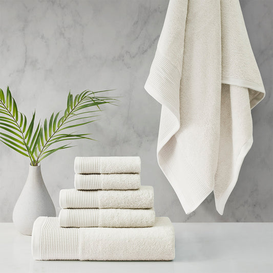 Cloud Linen Retreat Cotton Tencel Antimicrobial 6 Piece Towel Set Ivory
