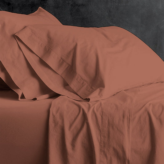 King Bed Park Avenue European Vintage Washed Cotton Sheet Sets Auburn