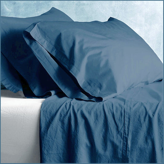 Queen Bed Park Avenue European Vintage Washed Cotton Sheet Set Blue