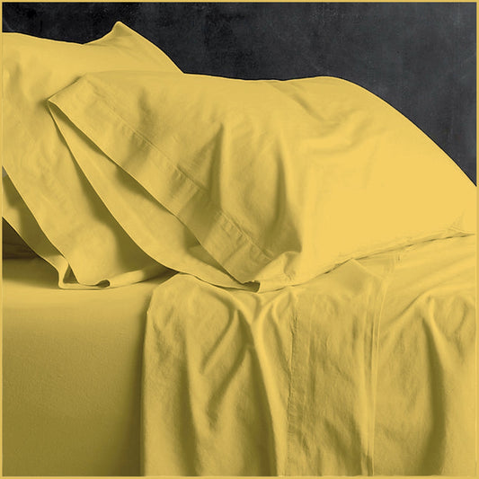 Queen Bed Park Avenue European Vintage Washed Cotton Sheet Set Misted Yellow