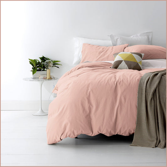 King Bed Park Avenue European Vintage Washed Cotton Quilt Cover Set Blush