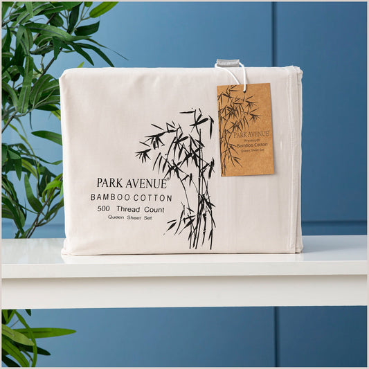 Queen Bed Park Avenue 500 Thread Count Bamboo Cotton Sheet Set Dove