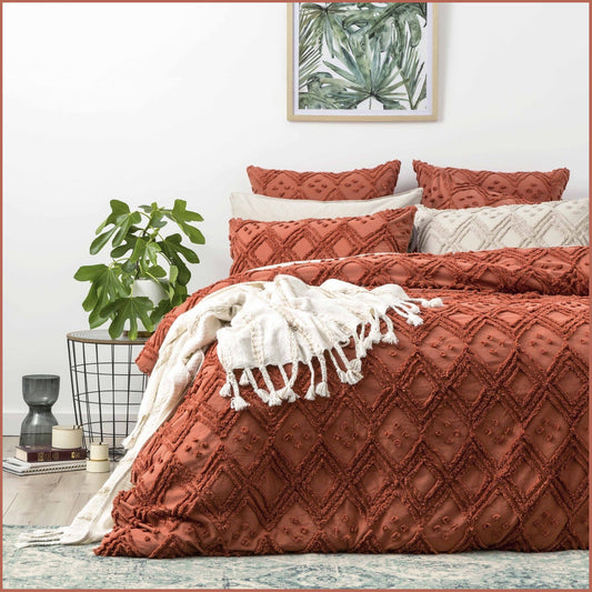 Euro Pillow Case Park Avenue Medallion cotton Vintage washed Tufted Quilt Cover Set Auburn