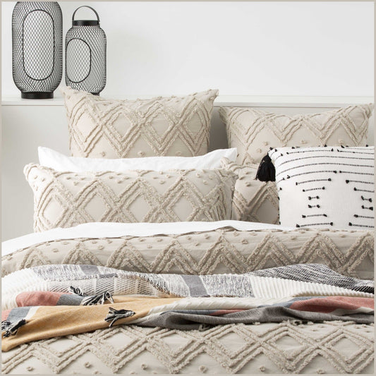 Queen Bed Park Avenue Medallion cotton Vintage washed Tufted Quilt Cover Set Stone