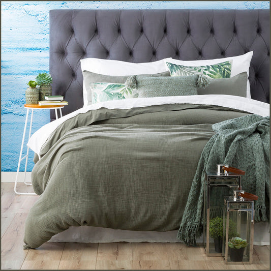 European Pillow Case Solana Washed Cotton Textured Quilt Cover Set Fern