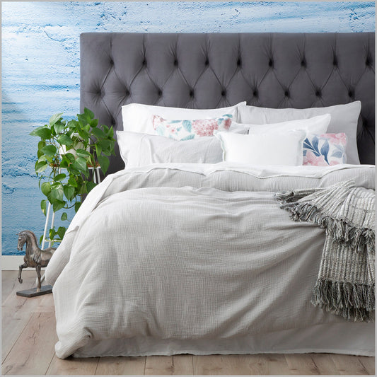 Queen Bed Solana Washed Cotton Textured Quilt Cover Set Silver