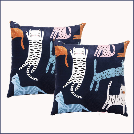 Renee Taylor Poly Velvet Printed Cushion filled 50 x 50 Cms Misty Cat- Twin Pack