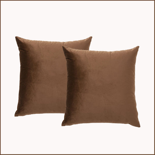 Renee Taylor Poly Velvet Printed Cushion filled 50 x 50 Cms Toffee- Twin Pack