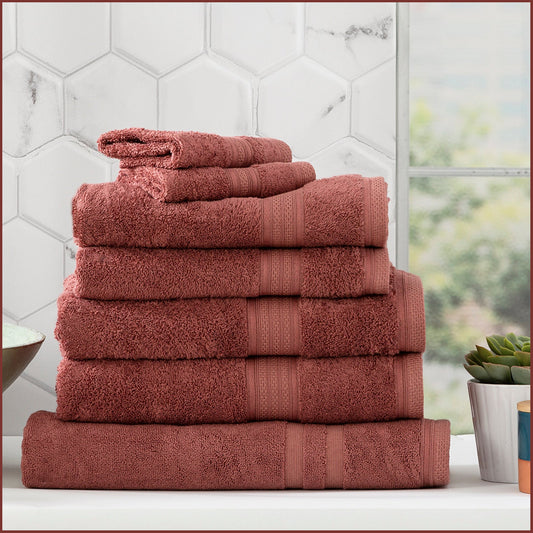 Renee Taylor Stella 650 GSM Super Soft Bamboo Cotton Bath Towel 7 Piece Brick