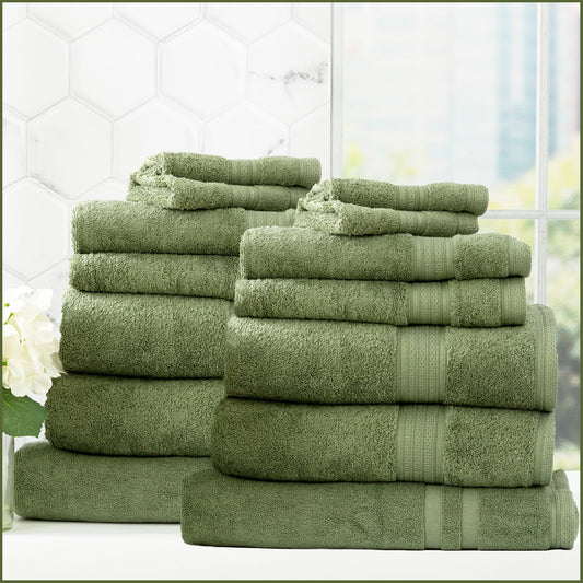 Renee Taylor Stella 650 GSM Super Soft Bamboo Cotton Bath Towel 14 Piece Jade