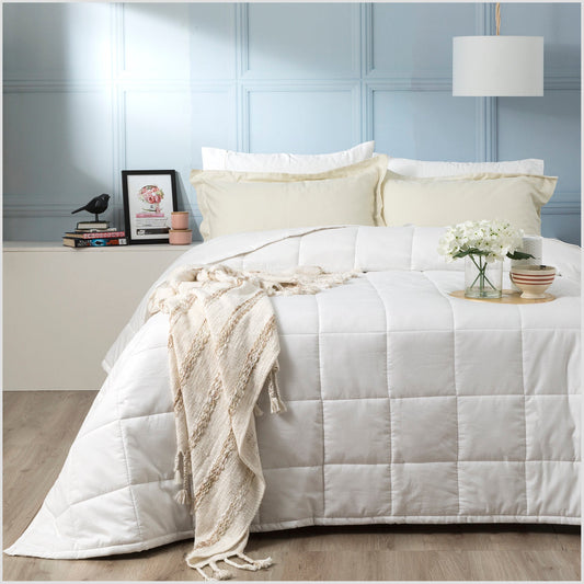 King Bed Ddecor Home Checks 500 TC Cotton Jacquard Comforter Set White