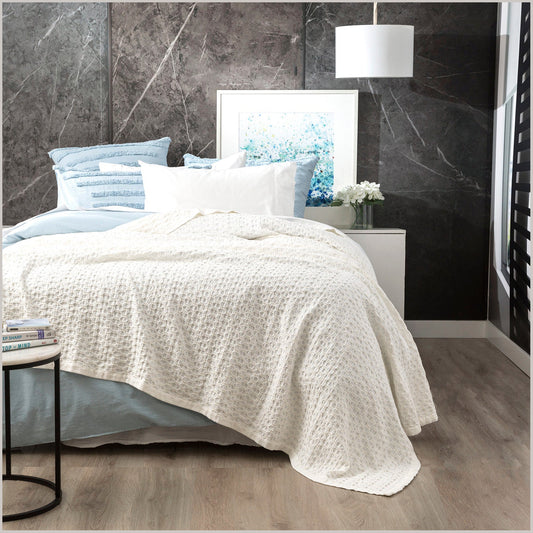 Super King Bed Renee Taylor Lexico Cotton Waffle Blankets White