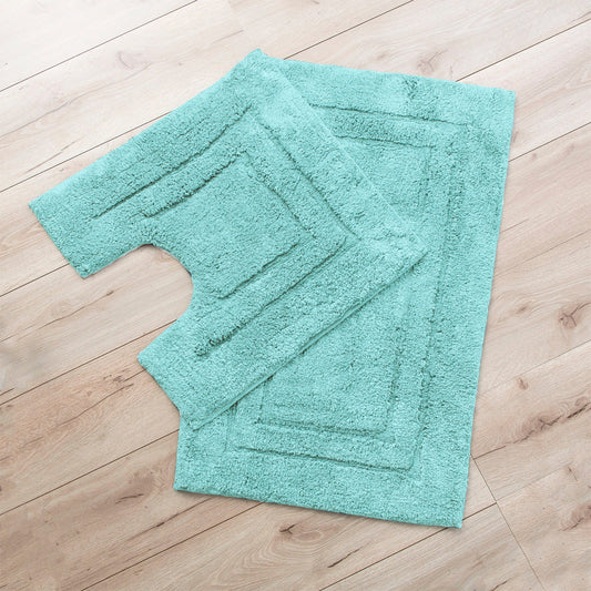 Renee Taylor 2 Piece 2200 GSM Tufted Bath Mat set Aqua