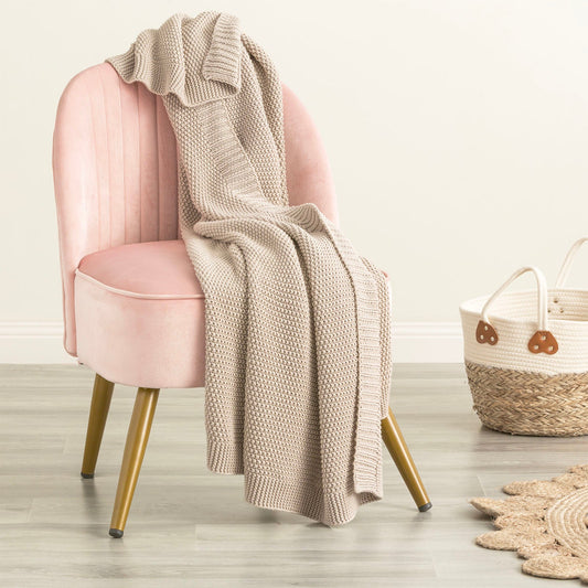 Renee Taylor Moss Seed Stitch 100% Cotton Knitted Throw 130 x 170 Cms Silver