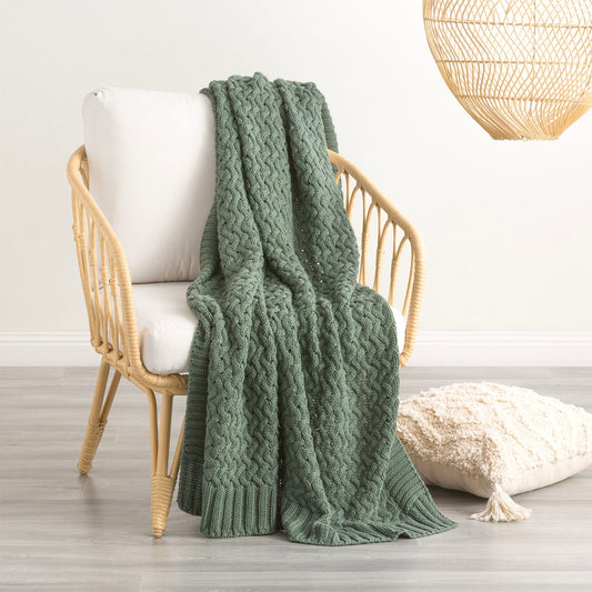 Renee Taylor Lenni 100% Cotton Knitted Throw 130 x 170 Cms Forest
