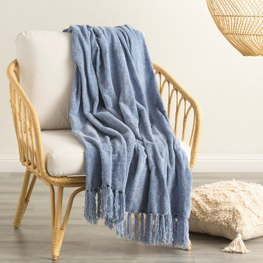 Renee Taylor Newland Polyester Chenille Throw 130 x 170 Cms French Blue