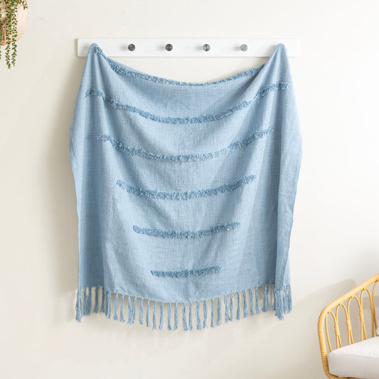 Renee Taylor Cambridge Cotton Slub Tufted Throw Aqua