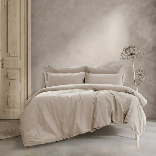 Ardor Boudoir Embre Linen Look Washed Cotton Quilt Cover Set - King (Warm Grey)