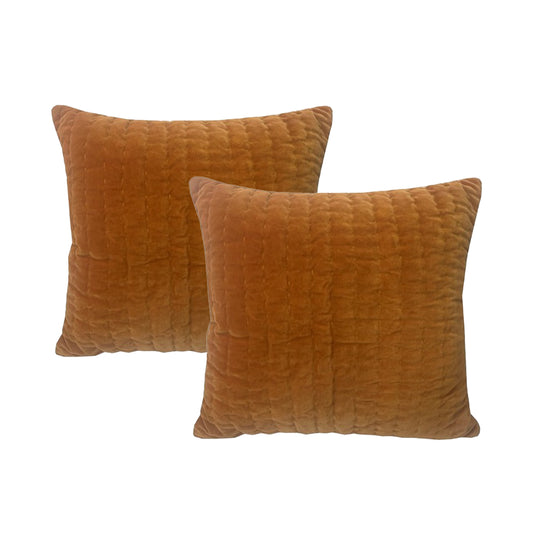 Cloud Linen Cotton Velvet Embroidered Cushion 50 x 50 Cms Polyester Filled Minerva Caramel -Twin Pack