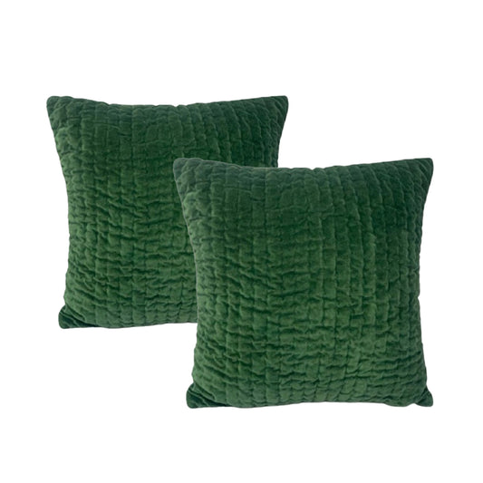 Cloud Linen Cotton Velvet Embroidered Cushion 50 x 50 Cms Feather Filled Minerva Emerald -Twin Pack
