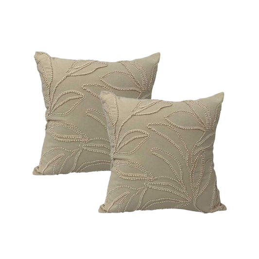 Cloud Linen Cotton Embroidered Cushion 50 x 50 Cms Polyester Filled Riviera Natural -Twin Pack