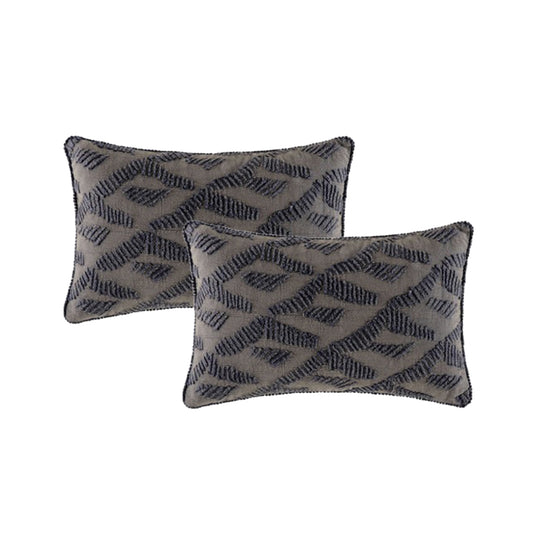 Cloud Linen Cotton Embroidered Cushion 33 x 55 Cms Polyester Filled Lulu Grey -Twin Pack