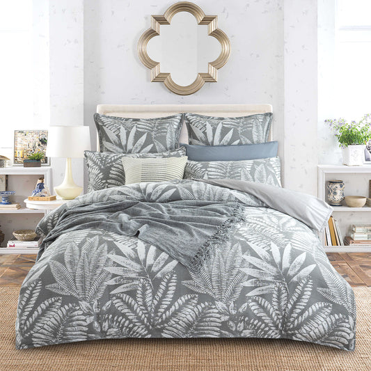 Queen  Bed Renee Taylor Raven Jacquard Quilt cover set Charcoal