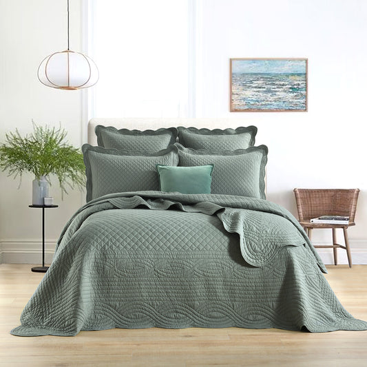 Single/Double Bed Renee Taylor Scallop Jacquard Coverlet Set Juniper