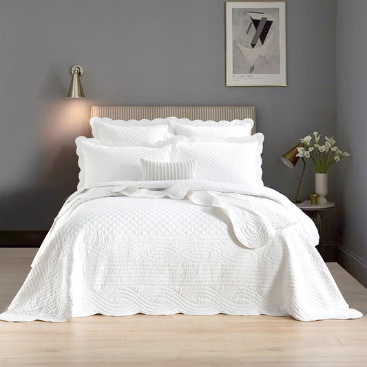 Single/Double Bed Renee Taylor Scallop Jacquard Coverlet Set Pearl