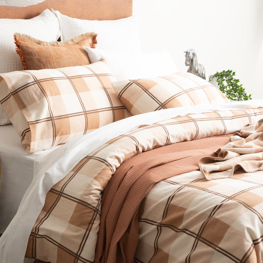 Park Avenue 175 GSM Egyptian Cotton Flannelette Quilt Cover Sets Super King Twill Checks