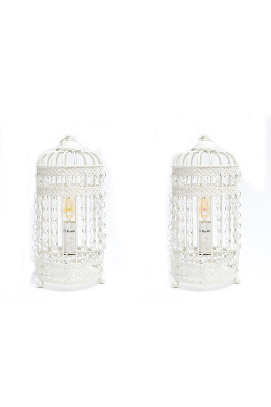 2 X Lexi Lighting Harmony White Iron Birdcage Table Lamp