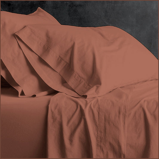 Queen Bed Park Avenue European Vintage Washed Cotton Sheet Sets Auburn