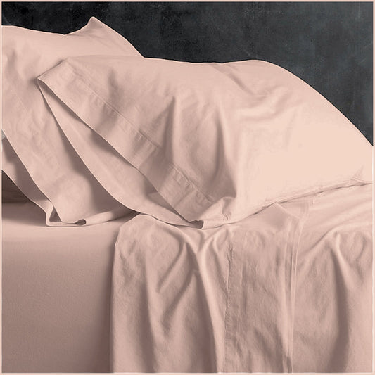 Queen Bed Park Avenue European Vintage Washed Cotton Sheet Sets Blush