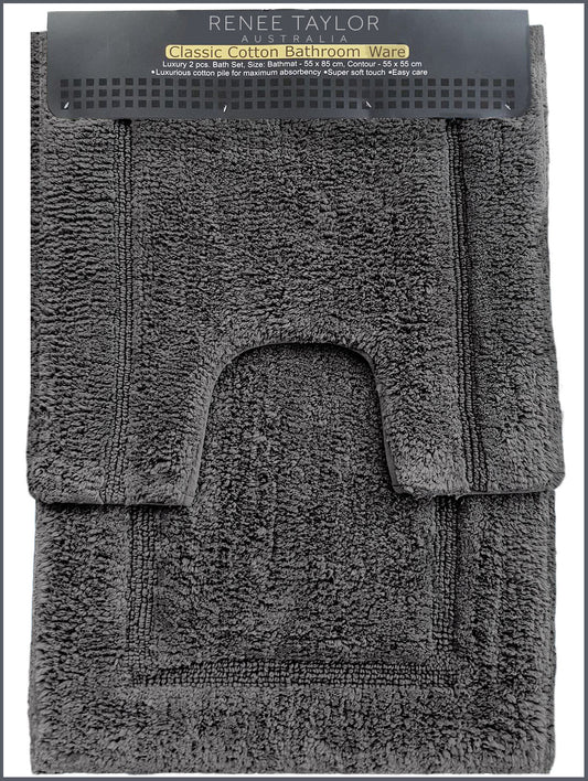 Renee Taylor 2 Piece 2200 GSM Tufted Bath Mat Set Nickel
