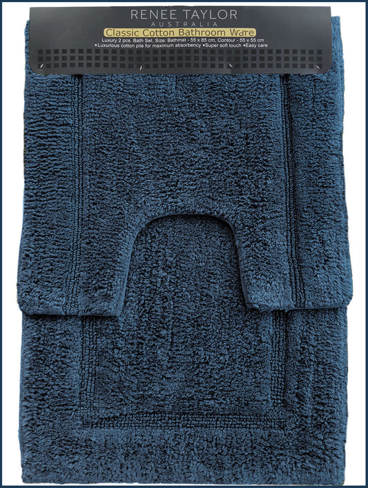 Renee Taylor 2 Piece 2200 GSM Tufted Bath Mat Set Blue Mirage