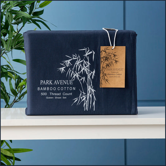 Double Bed Park Avenue 500 Thread Count Bamboo Cotton Sheet Set Indigo