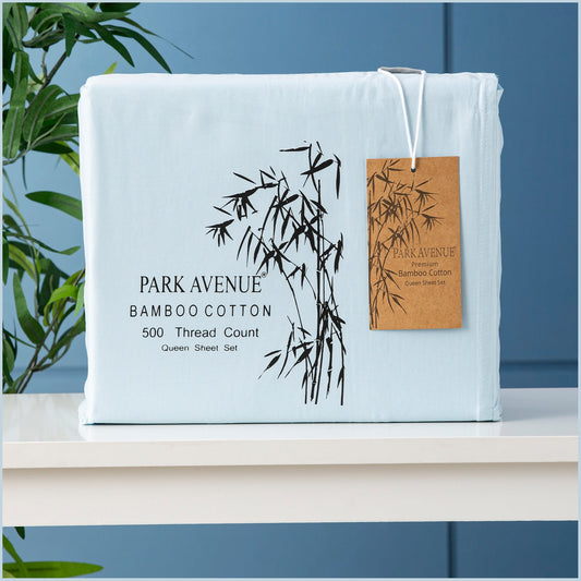 Mega King Bed Park Avenue 500 Thread Count Bamboo Cotton Sheet Set Mid Blue