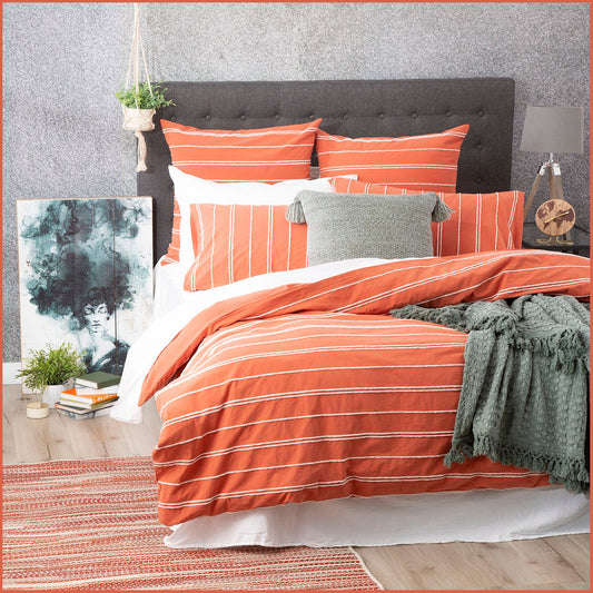 Queen Bed Renee Taylor Hudson vintage washed Cotton Chenille Quilt Cover Set Paprika