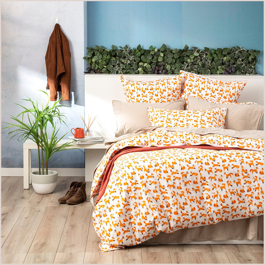 King Bed Renee Taylor European Vintage Washed Printed Cotton Quilt Cover Set Fox