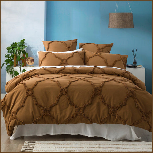King Bed Renee Taylor Moroccan 100% Cotton Chenille Vintage Washed Tufted Quilt Cover Set Wood