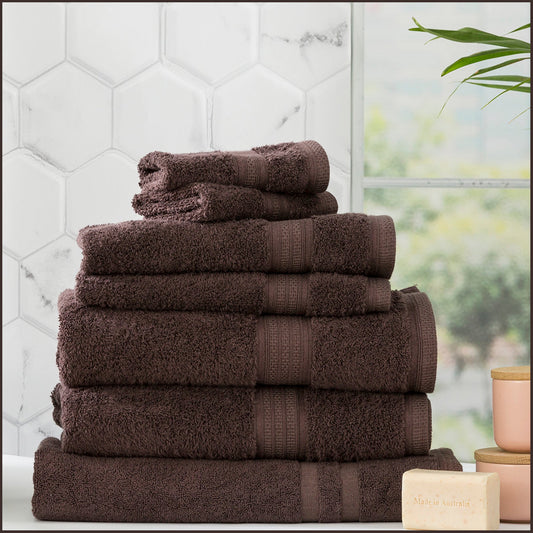 Renee Taylor Stella 650 GSM Super Soft Bamboo Cotton Bath Towel 7 Piece Cocoa