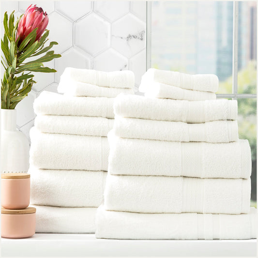 Renee Taylor Stella 650 GSM Super Soft Bamboo Cotton Bath Towel 14 Piece White