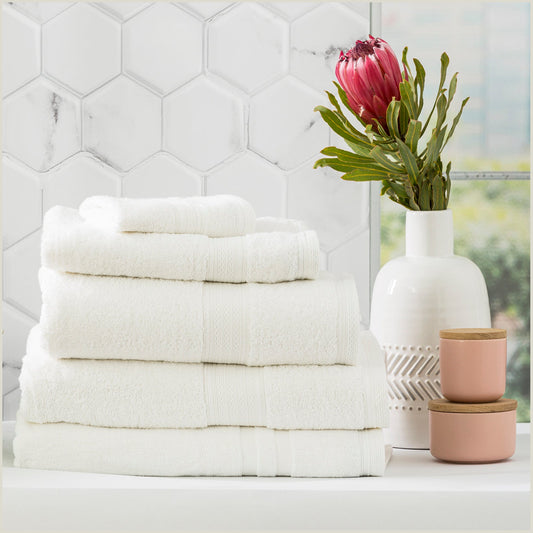 Renee Taylor Stella 650 GSM Super Soft Bamboo Cotton Bath Towel 5 Piece White