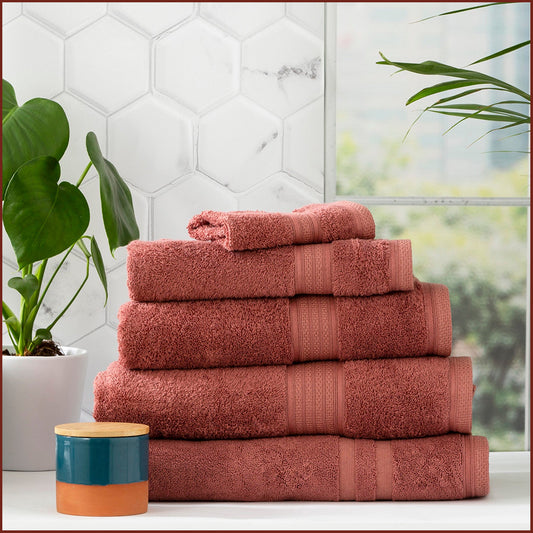 Renee Taylor Stella 650 GSM Super Soft Bamboo Cotton Bath Towel 5 Piece Brick