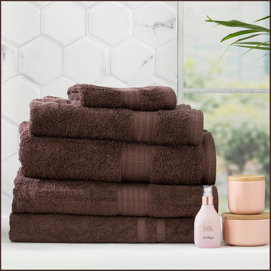 Renee Taylor Stella 650 GSM Super Soft Bamboo Cotton Bath Towel 5 Piece Cocoa